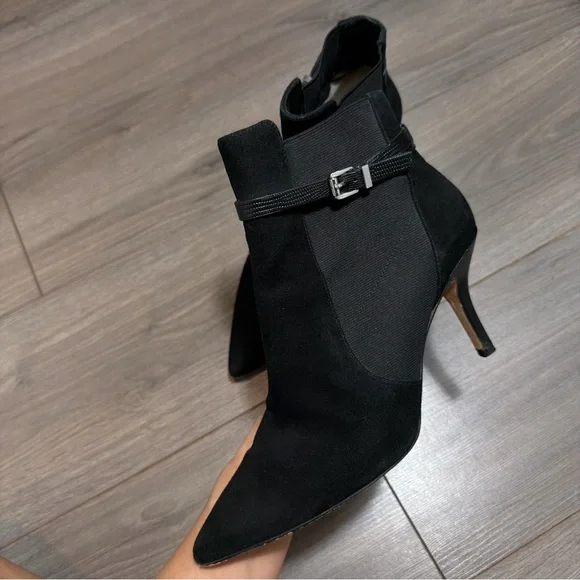 MICHAEL KORS Hamilton Black Suede Pointed-Toe Ankle Bootie with Buckle - Picture 1 of 11